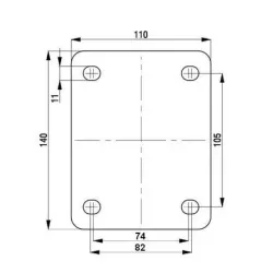 Zwart elastisch rubber zwenkwiel geremd met topplaat - 125mm - 300kg - RA4-125