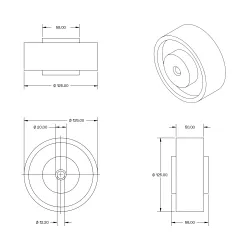 Zwart elastisch rubber wiel - 125mm - 300kg - RA1-125