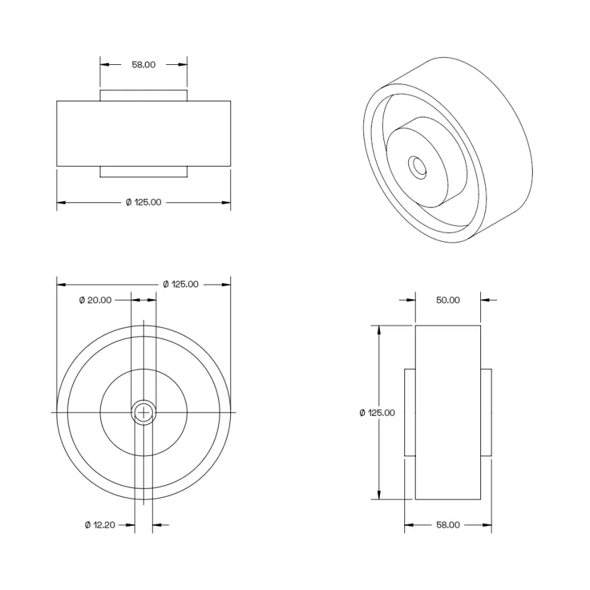 Zwart elastisch rubber wiel - 125mm - 300kg - RA1-125