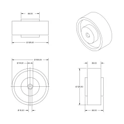 Grijs Rubber wiel 125mm - 120kg - Streeploos - RG1-125