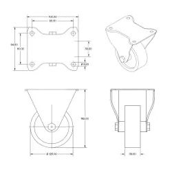 Grijs rubber bokwiel 125mm - 120kg - Streeploos - RG2-125