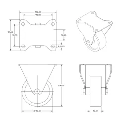 PU extra zwaarlast bokwiel - 150mm - 1000kg - EPU2-150