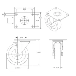 Klein wit PP zwenkwiel met topplaat - 30mm - 20kg - SNY3-30