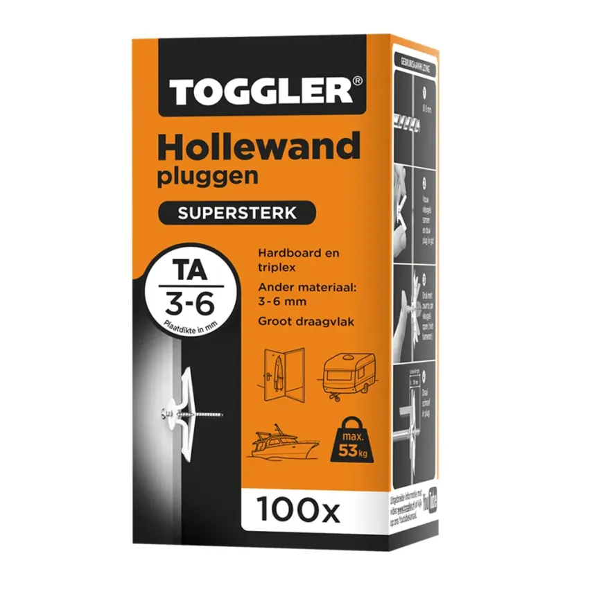 Toggler - TA - Hollewandpluggen - 3-6mm plaatdikte (100 stuks)