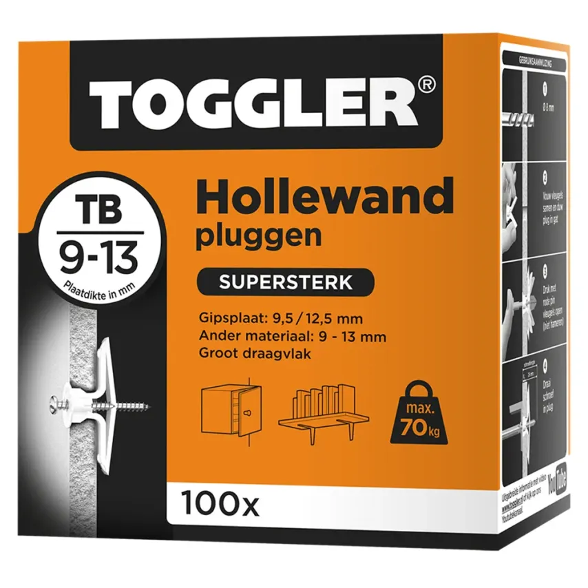 Toggler - TB - Hollewandpluggen - 9-13mm plaatdikte (100 stuks)