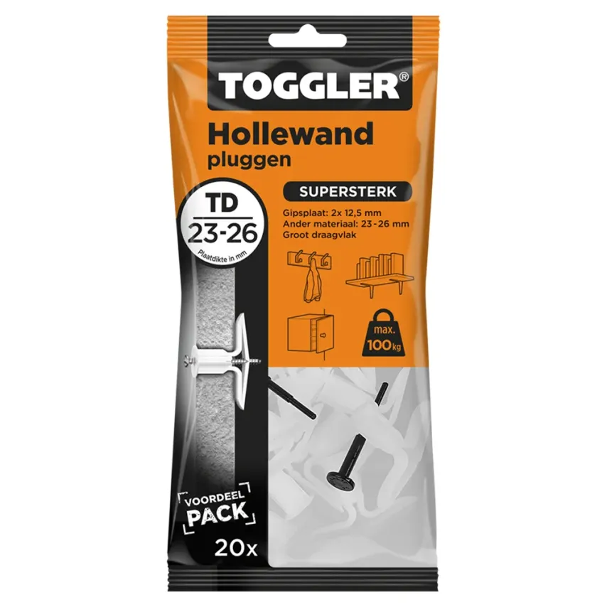 Toggler - TD - Hollewandpluggen - 23-26mm plaatdikte (20 stuks)